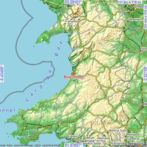 Topographic map of Bow Street