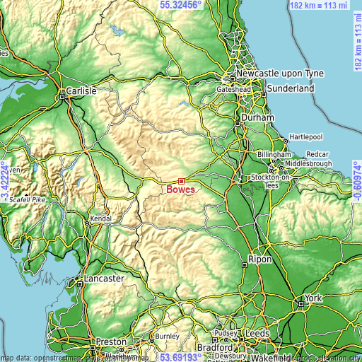 Topographic map of Bowes