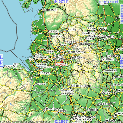 Topographic map of Bowdon