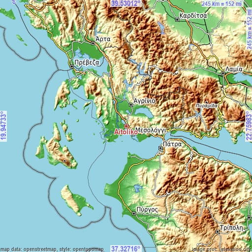 Topographic map of Aitolikó