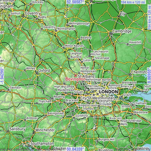 Topographic map of Bovingdon