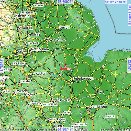 Topographic map of Bourne