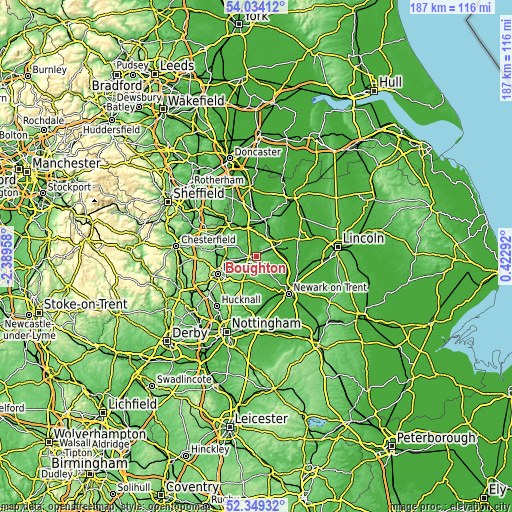 Topographic map of Boughton