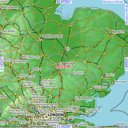 Topographic map of Bottisham