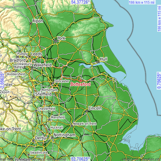 Topographic map of Bottesford