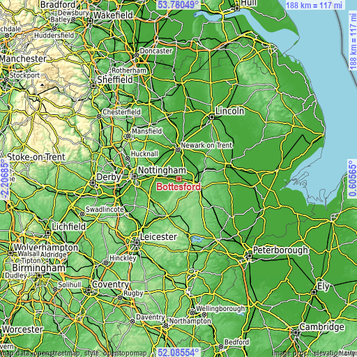 Topographic map of Bottesford