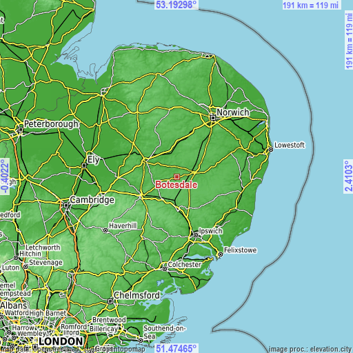 Topographic map of Botesdale