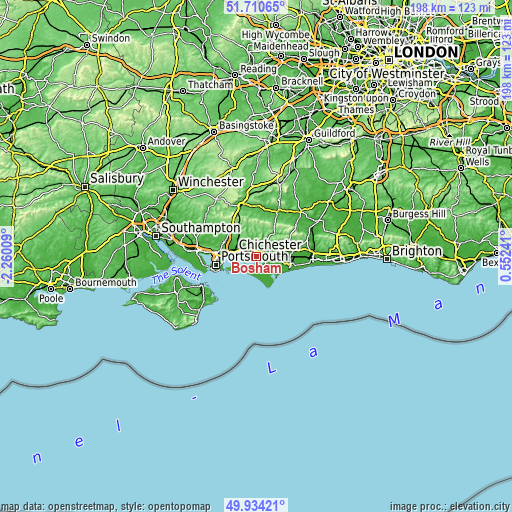 Topographic map of Bosham