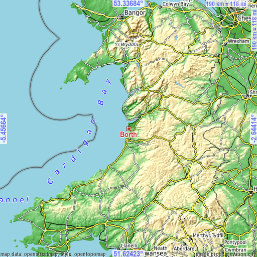 Topographic map of Borth