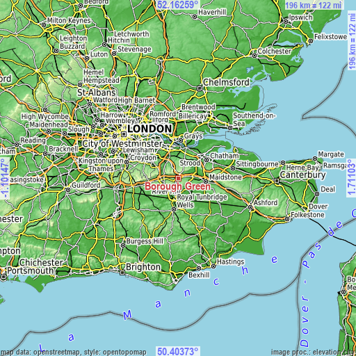 Topographic map of Borough Green