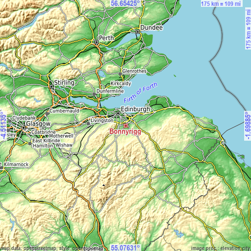 Topographic map of Bonnyrigg