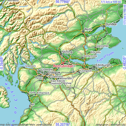 Topographic map of Bonnybridge