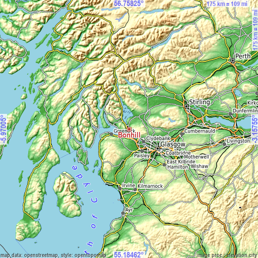 Topographic map of Bonhill