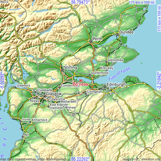 Topographic map of Bo’ness