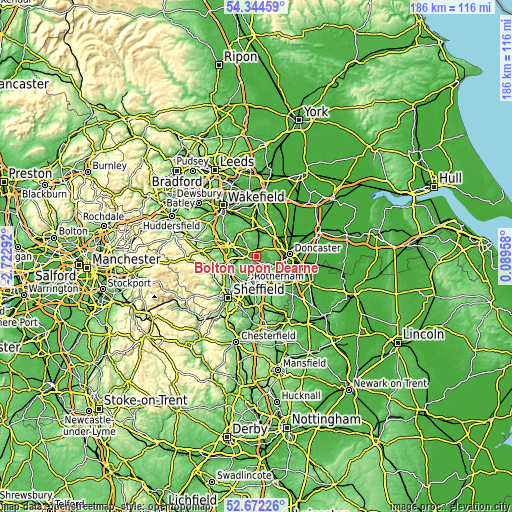Topographic map of Bolton upon Dearne