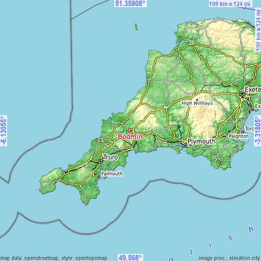 Topographic map of Bodmin