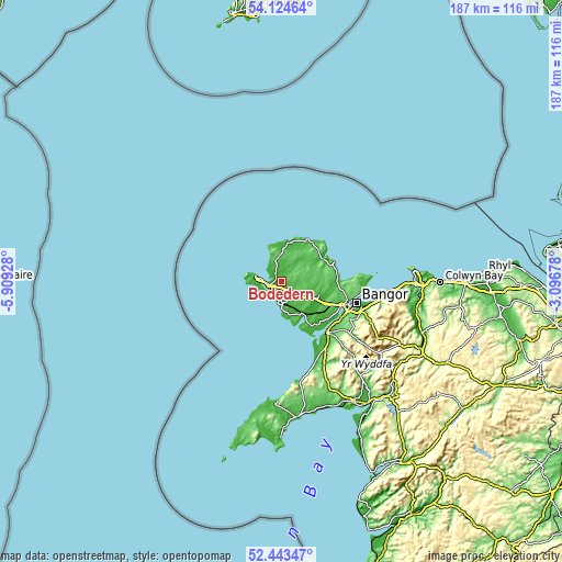 Topographic map of Bodedern