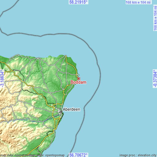 Topographic map of Boddam