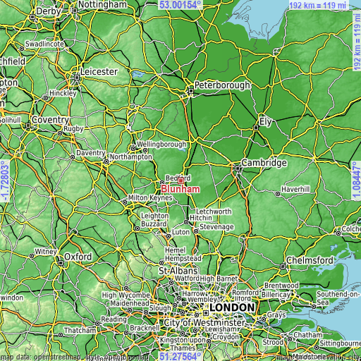 Topographic map of Blunham