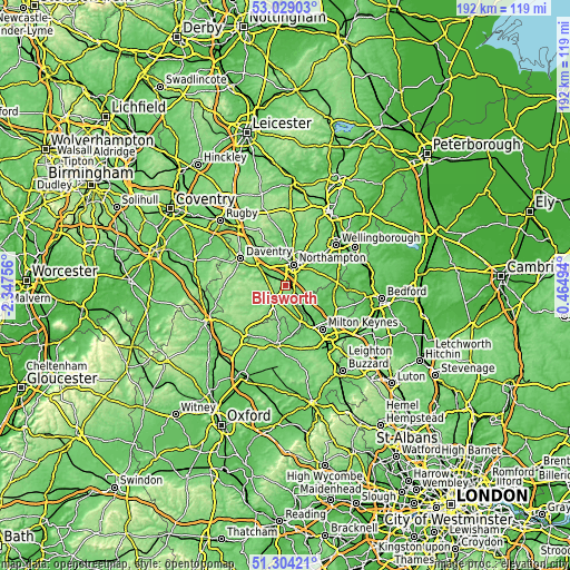 Topographic map of Blisworth