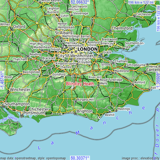 Topographic map of Blindley Heath