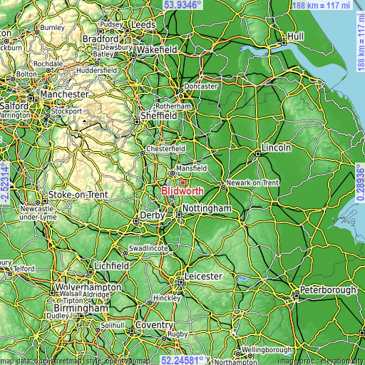 Topographic map of Blidworth