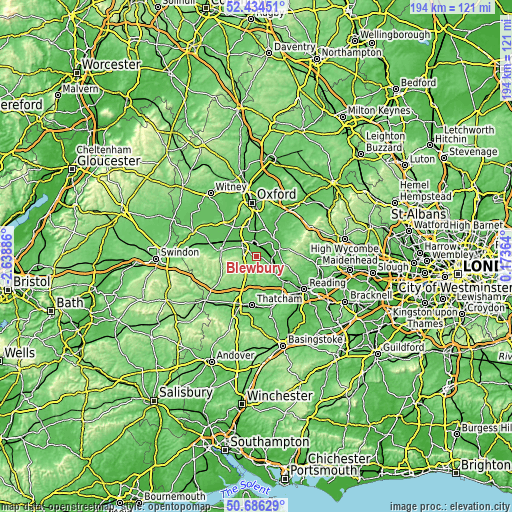 Topographic map of Blewbury