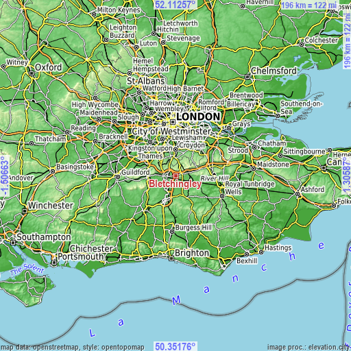 Topographic map of Bletchingley