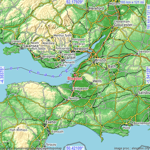 Topographic map of Bleadon