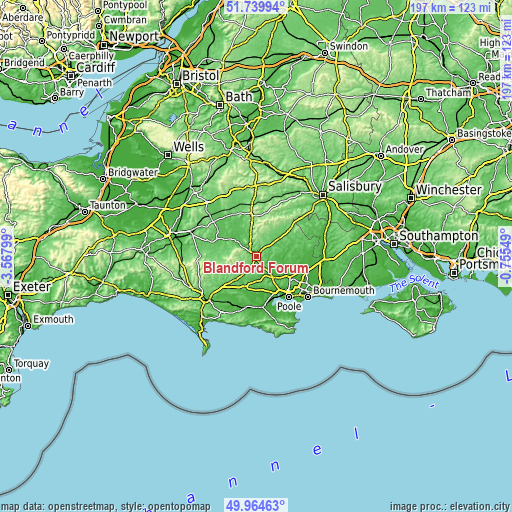 Topographic map of Blandford Forum