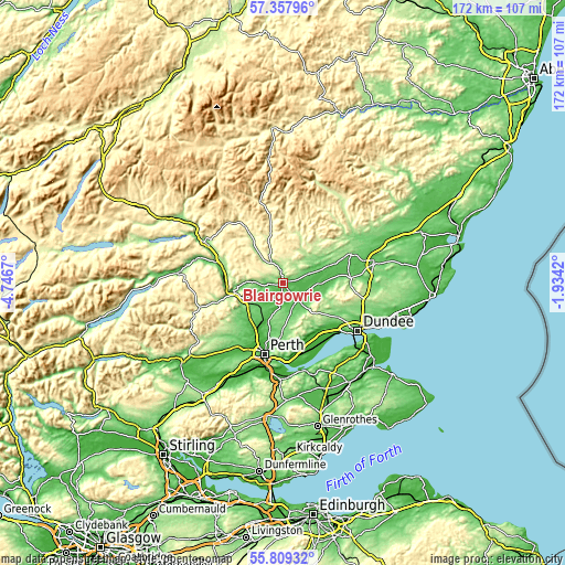 Topographic map of Blairgowrie