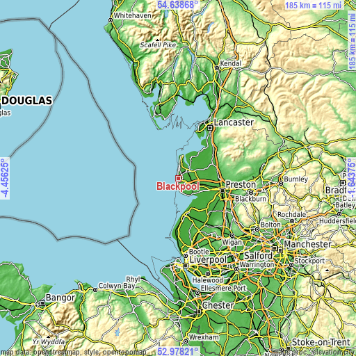 Topographic map of Blackpool
