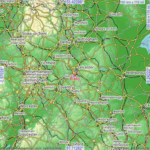 Topographic map of Blaby