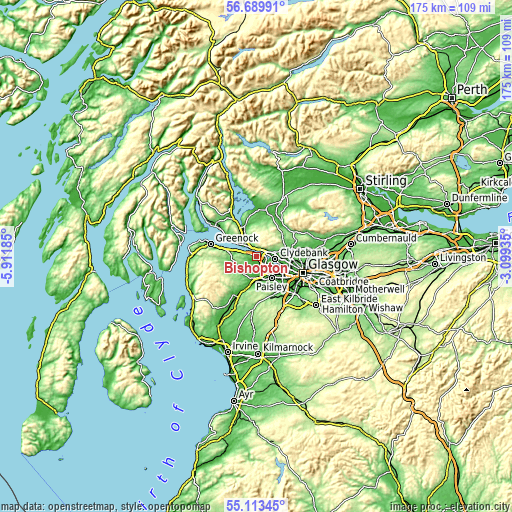 Topographic map of Bishopton