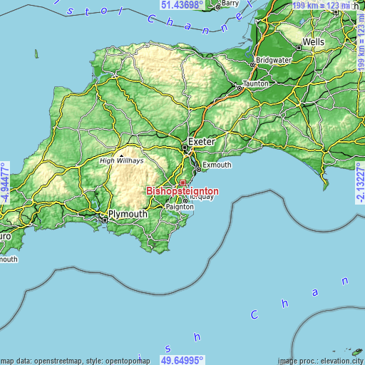 Topographic map of Bishopsteignton