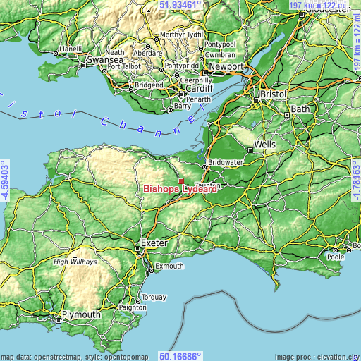 Topographic map of Bishops Lydeard