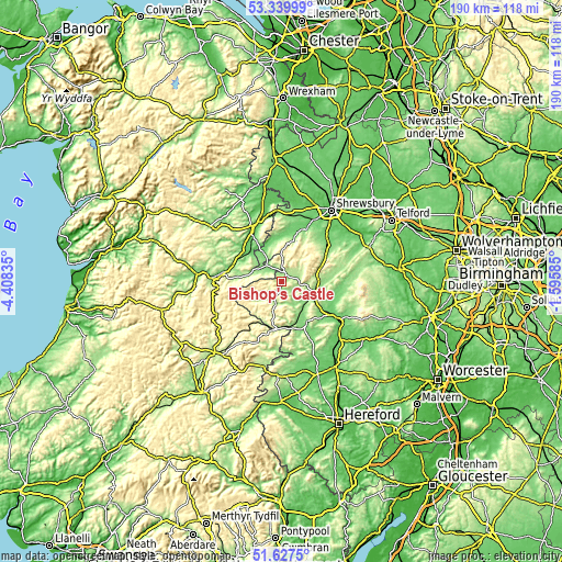 Topographic map of Bishop's Castle