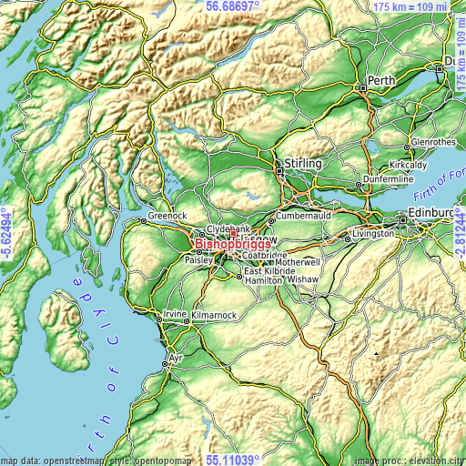 Topographic map of Bishopbriggs