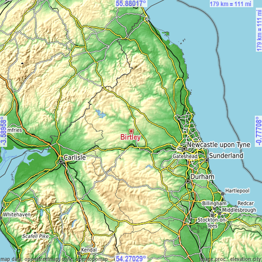 Topographic map of Birtley