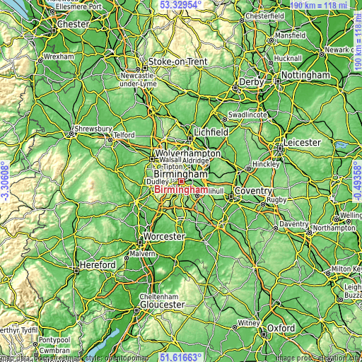 Topographic map of Birmingham