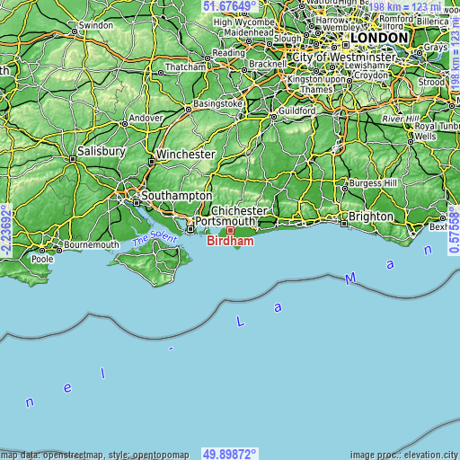 Topographic map of Birdham