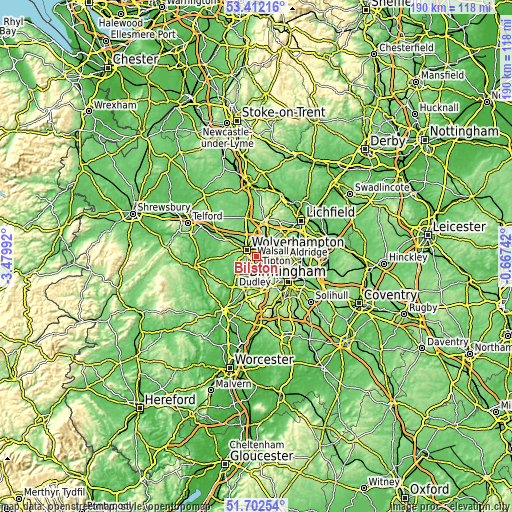 Topographic map of Bilston