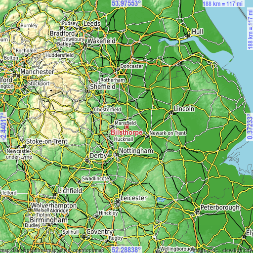 Topographic map of Bilsthorpe