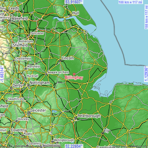 Topographic map of Billinghay