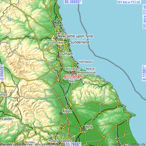 Topographic map of Billingham