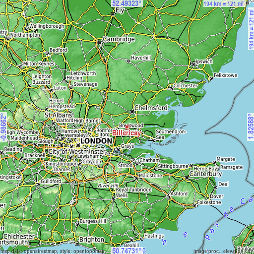 Topographic map of Billericay