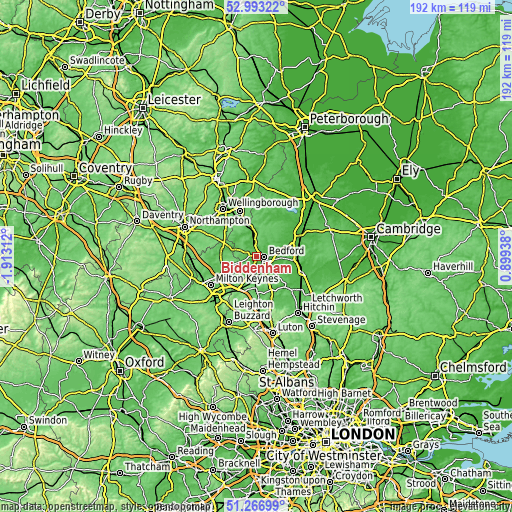 Topographic map of Biddenham