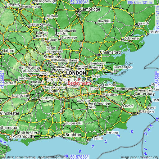 Topographic map of Bexleyheath