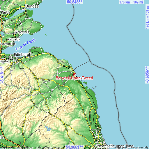 Topographic map of Berwick-Upon-Tweed