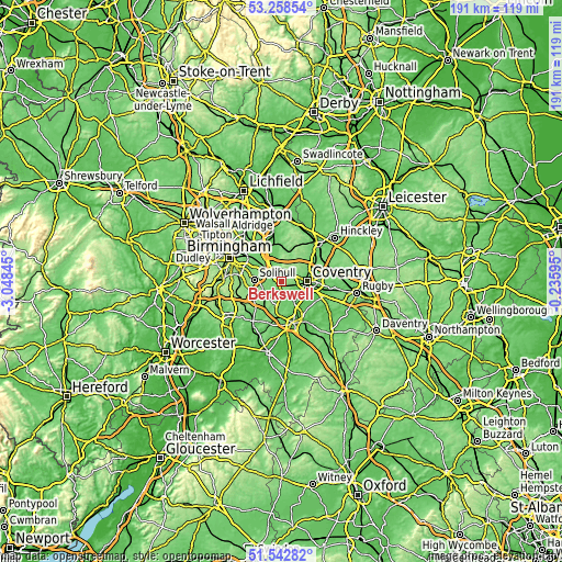 Topographic map of Berkswell